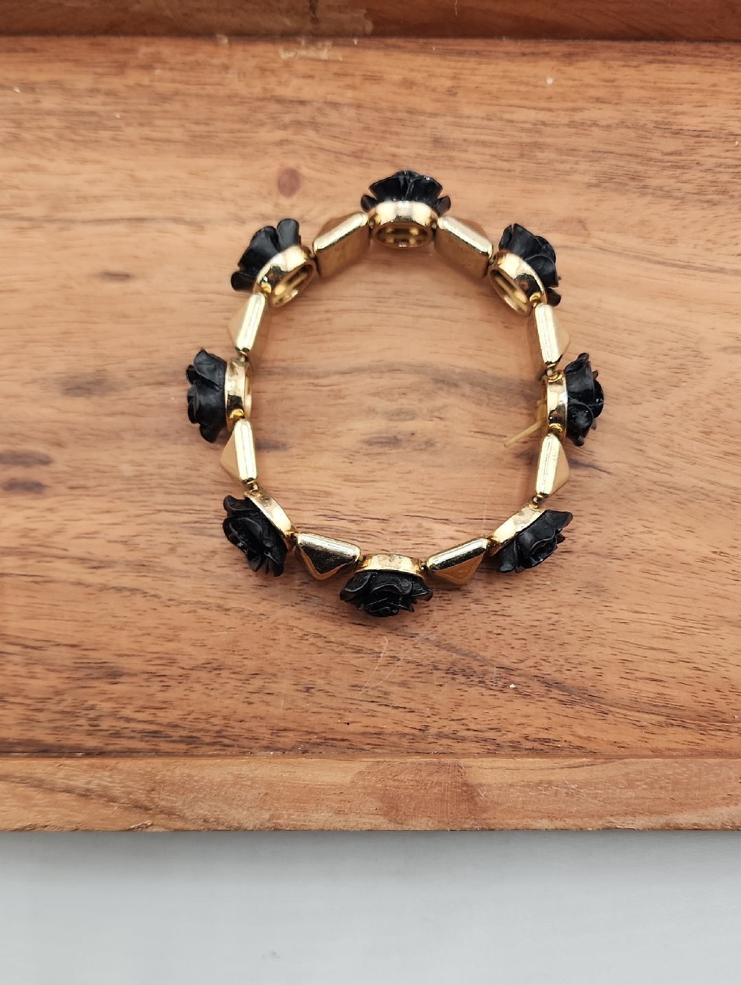 6.5 In Gold & Black Floral Stretch Bracelet - Women Jewelry